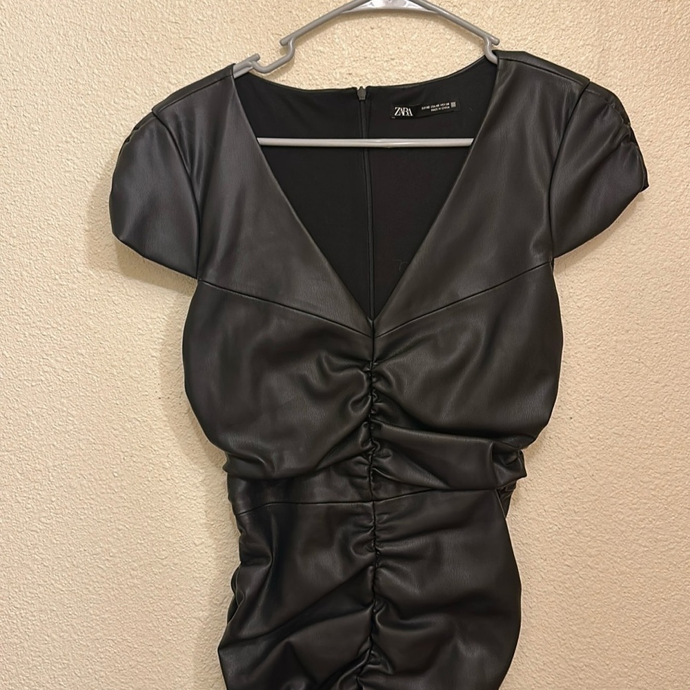 Zara black leather dress XS worn once like brand new